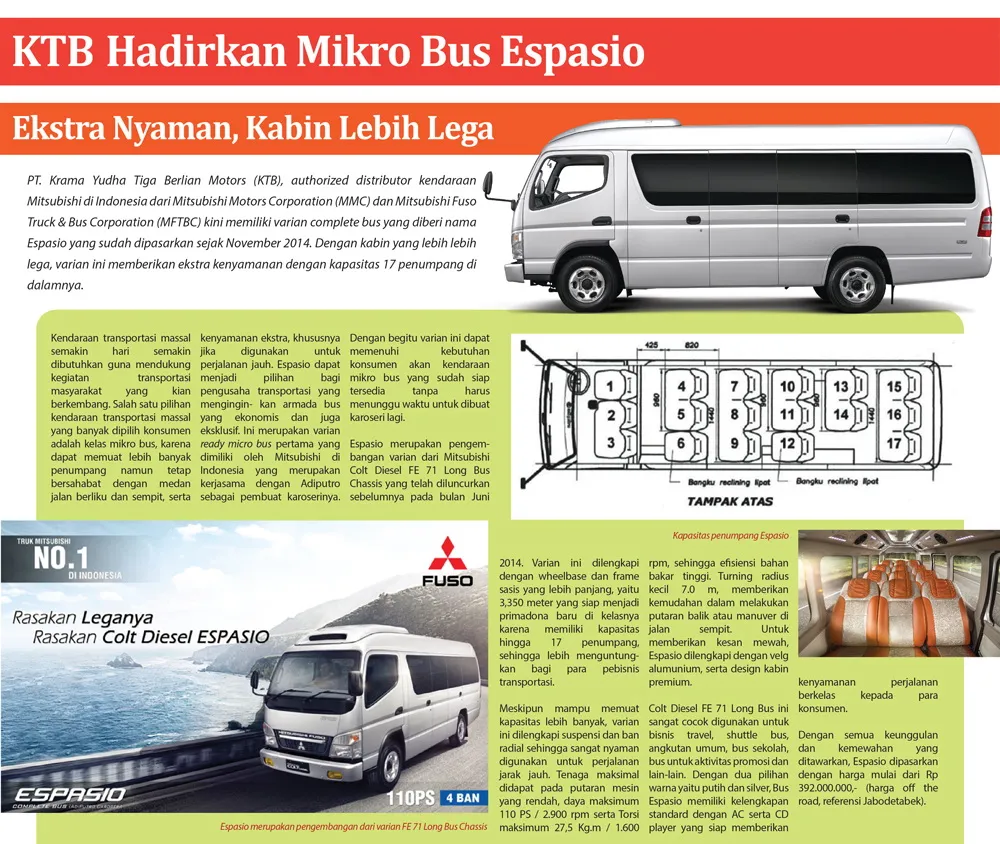 KTB Hadirkan Mikro Bus Espasio Ekstra Nyaman, Kabin Lebih Lega [LP]